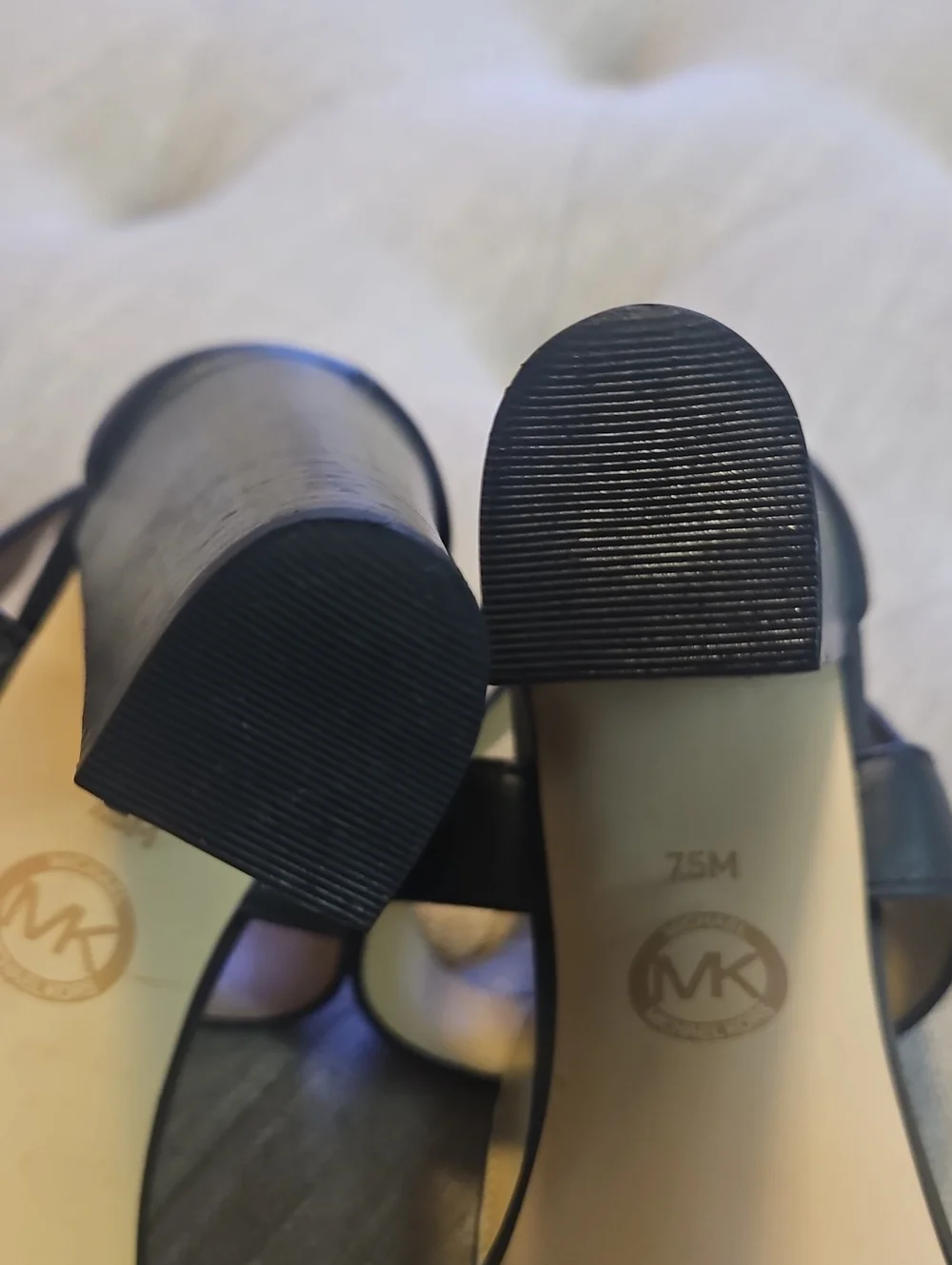 Michael Kors Berkley T-strap Black Leather Platform Block Sandals Sz 7.5